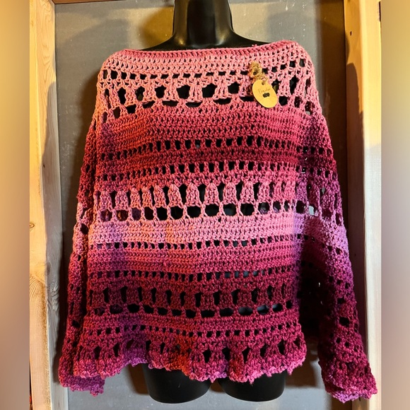 Handmade Crochet Pink Poncho - Picture 2 of 9